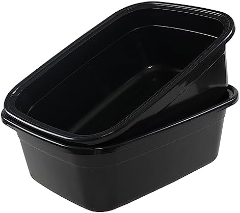 18 Quart 2 Pack Large Plastic Washing Basin, Black Rectangular Dish Pan