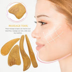 LALAFINA Multifunctional Scraping Massage Tool for Face and Body Wooden Gua Sha Board for Blood Flow Improvement and Skin Relaxation 4Pcs Set for Women Body Care