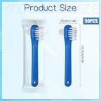 50 Pcs Denture Brush Bulk, Dual Head Firm Hard Bristle Denture Toothbrush Portable Individually Blue Dentures Cleaner Brush for False Teeth, Mouth Guards, Clear Braces