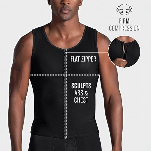 Leo Mens Shapewear Tummy Control Compression Vest for Men – Body Shaper Undershirt, Back Support & Posture Corrector