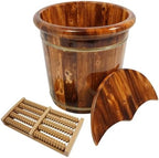 Eapmic Wooden Foot Bath Bucket with Massage Rollers and Lid, Feet Massage Barrel, Solid Wood Round Foot Soak Tub, Home Sauna Feet Basin, Pedicure Barrel for Spa, Massage, Sauna (C)