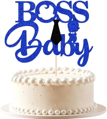 Boss Boy Cake Topper,Blue Glitter Boy 1st Birthday,Baby Shower-Gender Reveal Cake Decorations