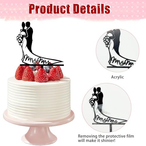 Mr & Mrs Wedding Cake Topper - Black Mirror Acrylic Bride and Groom Cake Decoration for Weddings, Anniversaries, Proposals & Engagement Parties (Style 3)