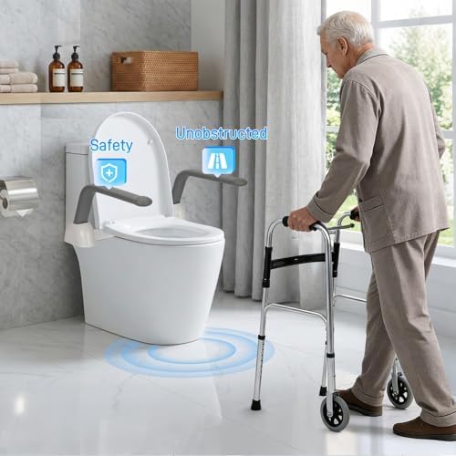 Toilet Safety Rails for Seniors, Adjustable Armrest, Space Saving, Stylish and Durable, Anti Slip and Anti Fall, Suitable for Elderly, Disabled, Pregnant Women with Armrest Toilet Safety Rail