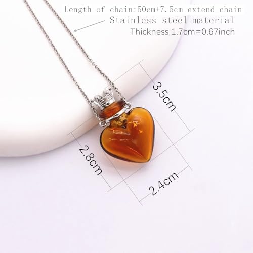 Glaze Glass Heart-Shaped Refillable Essential Oil Necklace Pendant - Aromatherapy Perfume Diffuser Pendant with Stainless Steel Chain (Blackish Green)
