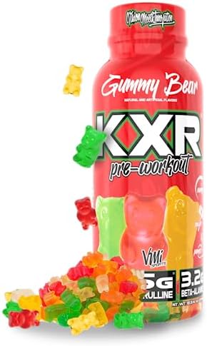 VMI Sports KXR High Stimulant Pre-Workout Energy Ready to Drink 400mg Caffeine, 6g Citrulline, 3.2g Beta-Alanine | Delicious – Convenient – Powerful | 12.5 oz Bottles (Gummy Bear, 12 Bottles)