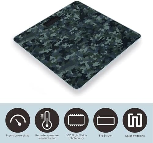 Camo Pattern Scale for Body Weight Highly Accurate Digital Bathroom Body Scale Bright LCD Display & Large Clear Numbers Tempered Glass Safe Rounded Corners for Home Use