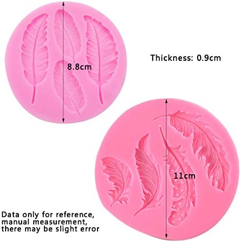 AKOAK 2 Pcs Feather Silicone Fondant Mold,DIY Handmade Baking Tools for Fondant Chocolate Candy Cake Decoration Polymer Clay and Crafting