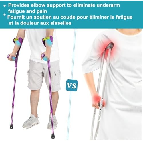 Folding Crutch (x1 Unit) Forearm Crutch Anti-Drop Cuff Reduces the Hassle of Picking Up Forearm Crutch，Comfortable Grip and Wear-Resistant, Non-Slip Forearm Crutch (Single Violet)