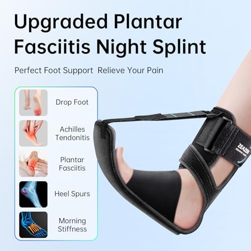 Plantar Fasciitis Brace Night Splint, Adjustable Foot Support for Heel Spur, Foot Drop & Achilles Tendonitis Relief, Comfortable Day & Night Use for Men and Women (Black, Medium)