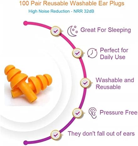 100 Pair Silicone Reusable Ear Plugs for Swimming, Sleeping, Concerts & Music - Bulk Pack of Swimmers Ear Plugs for Adults - Noise Reduction up to 25dB Swimming Earplugs for Men Women Ear Protection