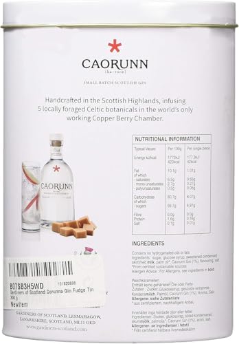 Gardiners of Scotland Handmade Fudge, Caorunn Celtic Gin Fudge 10.6 Ounce Tin
