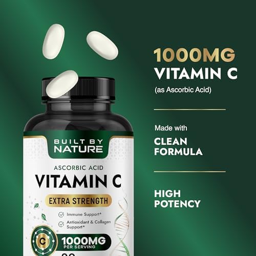 Built by Nature Vitamin C 1000mg – High Potency Immune Support Supplement – Vitamina C Antioxidant for Women & Men – Supports Energy, Skin & Collagen - 90 Tablets