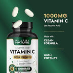 Built by Nature Vitamin C 1000mg – High Potency Immune Support Supplement – Vitamina C Antioxidant for Women & Men – Supports Energy, Skin & Collagen - 90 Tablets