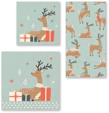 IHR Ideal Home Range Dinner Napkins Disposable 3-Ply Paper Guest Hand Towels, 8.5" x 4.5", Dancing Deer Allover, 16-Count