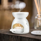 Ceramic Oil & Wax Burner – Tea Light Warmer for Quick Aromatherapy Relaxation, for Aromatherapy Enthusiasts | Flower Pattern to Elevate Home/Bedroom Charm