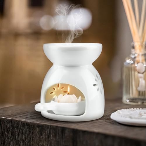 Ceramic Oil & Wax Burner – Tea Light Warmer for Quick Aromatherapy Relaxation, for Aromatherapy Enthusiasts | Flower Pattern to Elevate Home/Bedroom Charm