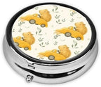 Cute Guinea Pig Driving Car Pill Box Portable Round for Pocket Purse with 3 Compartments