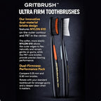GRITBRUSH Firm Toothbrushes for Adults Hard & Extra Hard Bristles, Dual Stiffness Manual Toothbrush Set, Deep Cleaning, 4 Pack