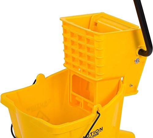 Carlisle FoodService Products 26-Quart Commercial Mop Bucket with Side-Press Wringer, Precision-Molded Polypropylene, Durable Wringer, Bucket with Non-Marking Casters, 18.5 x 16.5 x 23 Inches, Yellow