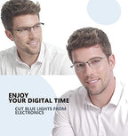 JJWELL 3 Pack Mens Reading Glasses Blue Light Blocking, Metal Rectangle Semi Rimless Readers for Men, Anti Eyestrain/Computer Glare/UV, Half Frame Spring Hinge Eyeglasses with Pouches(1.50)