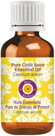 Deve Herbes Pure Chilli Seed Essential Oil (Capsicum annum) Steam Distilled (Pack of Three) 100ml X 3 (10 oz)