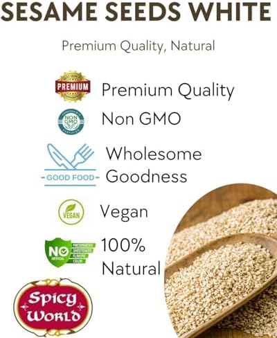 Spicy World White Sesame Seeds 3 LB Bag - Natural, Raw, Hulled, Non-GMO, Bulk Resealable Bag