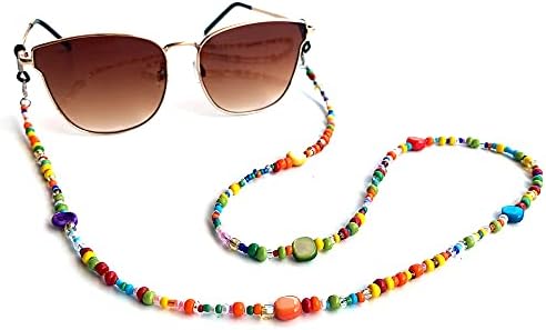 Decker Colorful Bead Women’s eyeglass chain eyewear retainer Mask Holder Reading glass Necklace Lanyard (Rainbow Beads)
