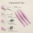 4PCS Pink Sticker Tweezers Set, Cute Craft Tweezers for Stickers, Scrapbooking, Vinyl, Lashes, Electronics