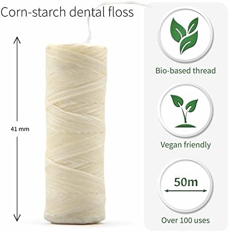 Vegan Dental Floss | Refillable Tooth Floss | Candelilla Wax | Plastic Free Dental Tape | Zero Waste Floss | Stainless Steel Dispenser | Eco Floss | Mint | 55 Yards | Bambaw