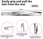2 PCS Precision Slant Eyebrow Tweezers, Tweezers for Women Facial Hair & Ingrown Hair Removal Silver Stainless Steel Eyebrow Hairs Removal Tweezer with Case for Women Men