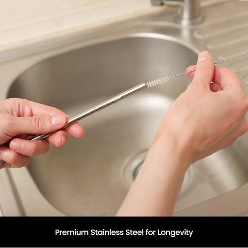 Juvale Straw Cleaner Brush - 12 In, Silver & White, 4-Pack - Stainless Steel Straw Cleaner Brush for Water Bottles & Pipes with Flexible Nylon Tip for Narrow Openings