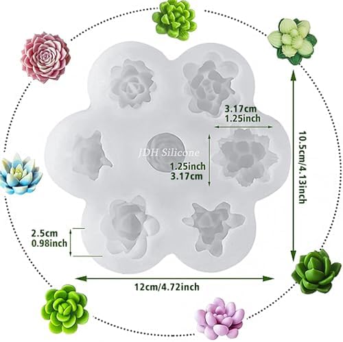 7 Pcs Succulent Fondant Molds 3D Silicone Cactus Succulents Leaves Moulds Succulent Plants Resin Molds Grow Plant Cupcake Cookie Baking Decorating Moulds for Summer Birthday Party DIY Candy, White