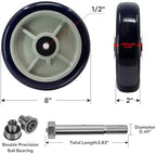 8" x 2" Caster Wheels, Premium Polyurethane on Polypropylene, Double Precision Ball Bearings-1/2 Bore, Heavy Duty Caster Wheel-1500 lbs Capacity（50 Pack）