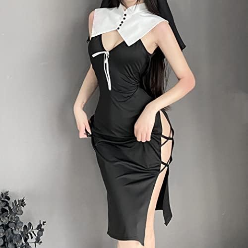 JasmyGirls Cosplay Lingerie Sexy Nun Costume Naughty Anime Devil Roleplay Maid Outfit Halloween Goth High Slit Dress Up Nightgowns