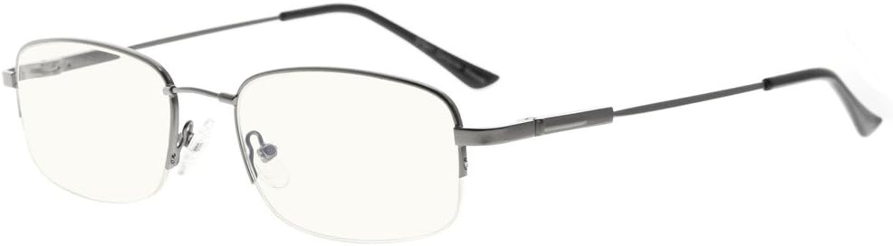 Eyekepper Blue Light Blocking Eyeglasses Bendable Titanium Memory Readers Half-Rim Computer Glasses, (Gunmetal,+0.00)