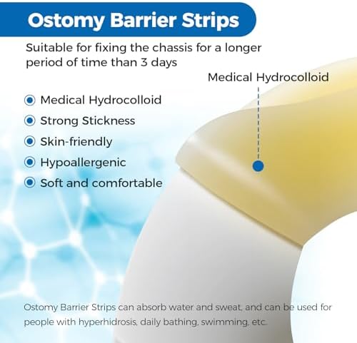 20 Pcs Elastic Ostomy Barrier Strips, Medical Grade Hydrocolloid, Ostomy Supplies, Skin Adhesive Ostomy Barrier Tape, Waterproof Leak for Ostomy Bag Ostomy Colostomy Ileostomy Supplies