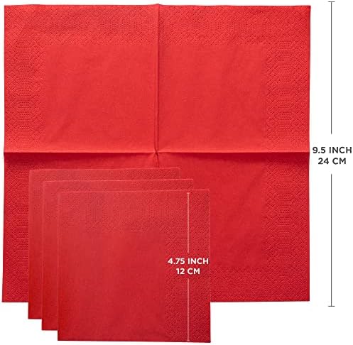 Red Beverage Napkins, 2-Ply Disposable Paper Napkins-Bar, Cocktail, Weddings, Birthday, EU Made, (300 Count)