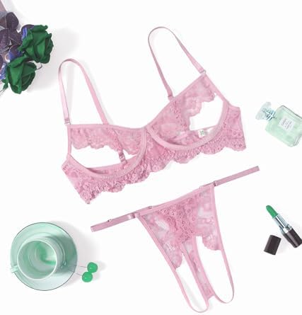Avidlove Sexy Floral Lace Cutout Lingerie Set for Women Bra Panty 2 Piece Sheer Lingerie Set Outfits