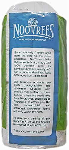 NooTrees Bamboo Toilet Tissue, Tree Free, Biodegradable, Sustainable, Renewable and FSC Certified 3-ply Toilet Paper 300 Sheets, 4 Rolls, 1-Pack