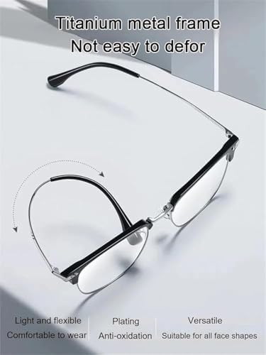 Ultra Light Anti Blue Presbyopic Glasses, Titanium Frame HD Reading Glasses with Spring Hinge Anti Eyestrain/Glare/UV