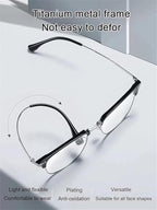 Ultra Light Anti Blue Presbyopic Glasses, Titanium Frame HD Reading Glasses with Spring Hinge Anti Eyestrain/Glare/UV