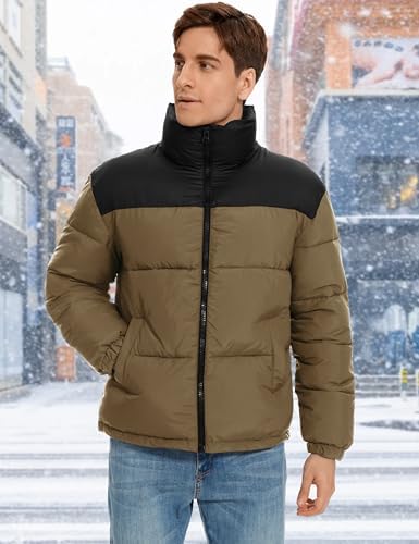 Flygo Mens Puffer Jacket Winter Coats Water Resistant Long Sleeve Zip Up Lightweight Quilted Down Jackets