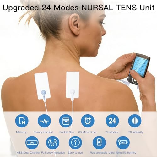 MegaWise 48 Modes（24 * 2） Dual Channel EMS TENS Unit Muscle Stimulator with 14Pcs Reusable Electrode Pads. Rechargeable Continuous Mode Electronic Pulse Massager with Storage Pouch/Pads Holder