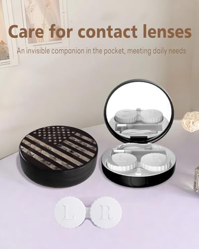 LRITER Contact Lens Case, Portable with Mirror, a Variety of Patterns and Shapes to Choose from, Auitable for Daily Makeup Office Travel Outdoor Use (American Flag)