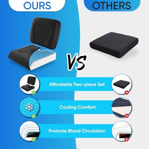 Wheelchair Cushion for Pressure Relief - (2-Piece Set) 18”x16” Anti-Slip Wheelchair Seat Cushions for Adults, Seniors with Lumbar Pillow and Removable Strap, Gel Cushion for Wheelchair
