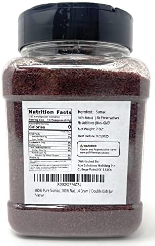 Fusion Select 100% Pure Sumac Spice, 100% Natural Sumac Powder | No Salt | Non-GMO | Middle Eastern Spices | Sumac Seasoning | Double Lids Jar (7 Ounce)