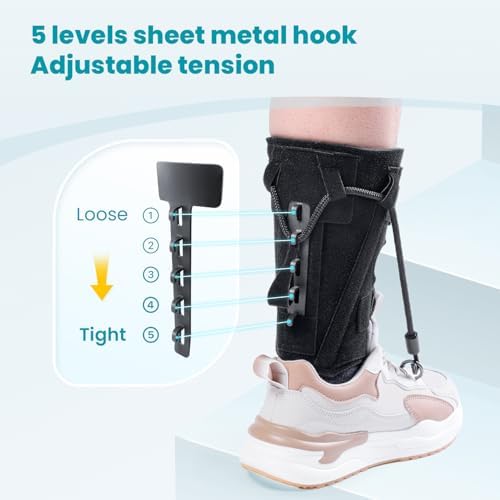 AFO Foot Drop Brace Splint, Adjustable Drop Foot Up Ankle Support for Walking with Shoes, Improve Walking Gait, Fits Right & Left, Women and Men - Black