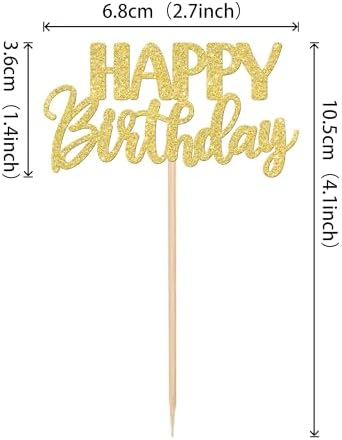 30 PCS Happy Birthday Cupcake Toppers Glitter Happy Birthday Cupcake Picks for Celebrating Anniversary Theme Party Cake Decorations Supplies Gold