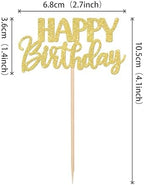 30 PCS Happy Birthday Cupcake Toppers Glitter Happy Birthday Cupcake Picks for Celebrating Anniversary Theme Party Cake Decorations Supplies Gold